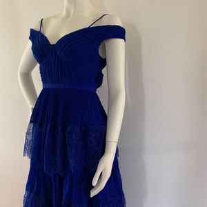 Cobalt Blue Self Portrait NWT Midi Pleated Tiered Off the Shoulder Dress
